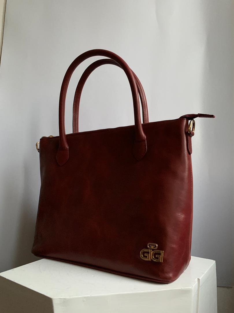 Maroon Leather Tote Bag
