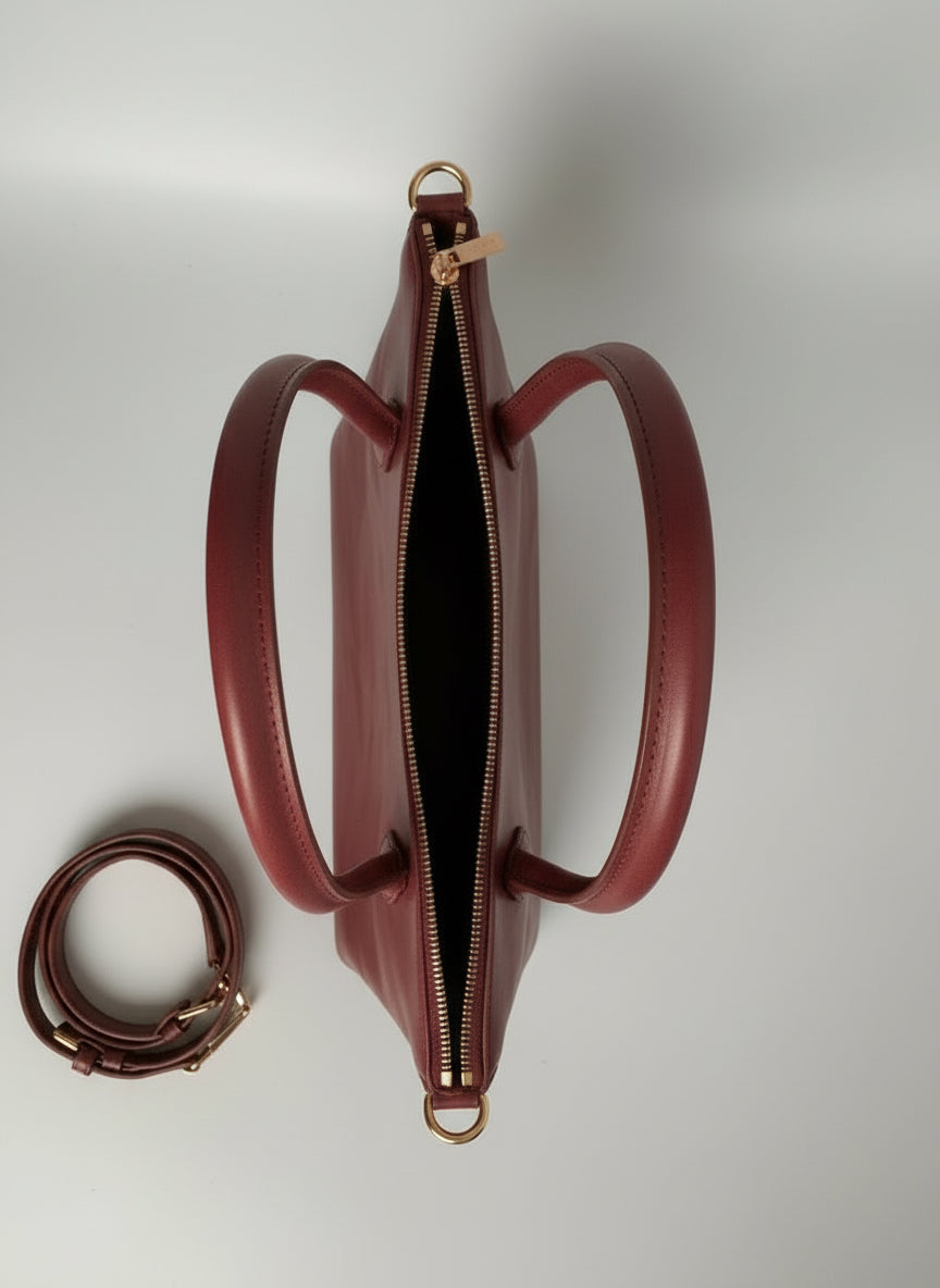 Maroon Leather Tote Bag