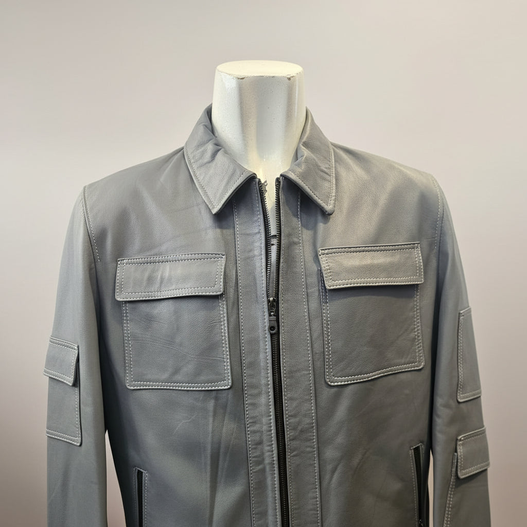 Men’s Luxury Full-Grain Leather Jacket with Multi Pockets