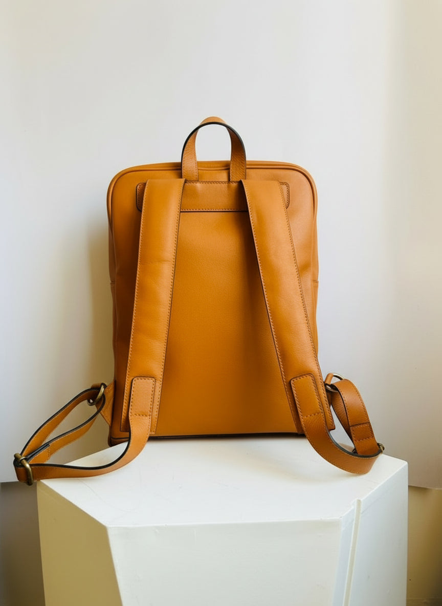Gigi Tan Leather Woven Backpack
