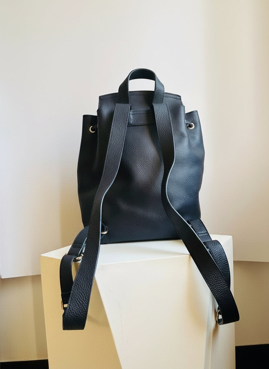 Black Leather Backpack with GIGI Logo