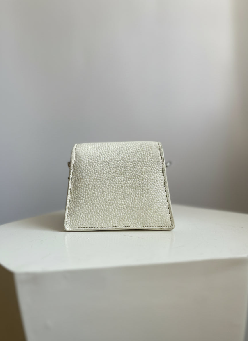 Mini white and green a flap bag with a silver-tone chunky chain strap