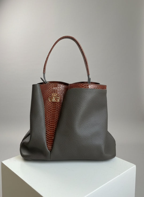 Two-Tone Leather Handbag with 'GG' Logo