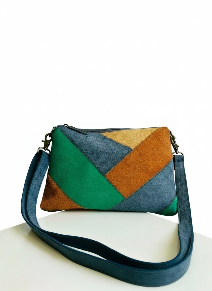 patchwork suede crossbody bag