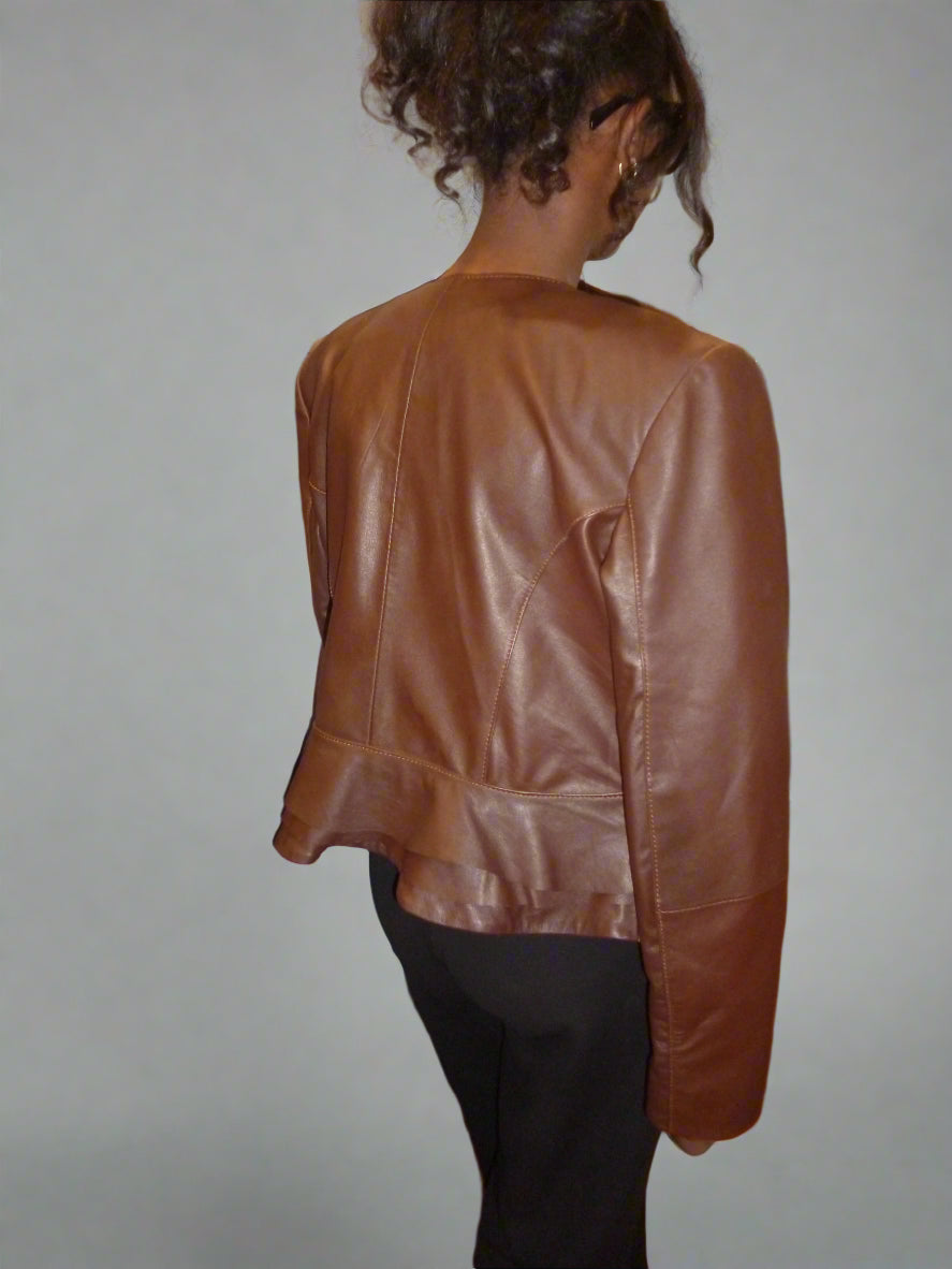 Women's Leather Jacket – Chic MIDI Leather Jacket with Zipper for Modern Elegance