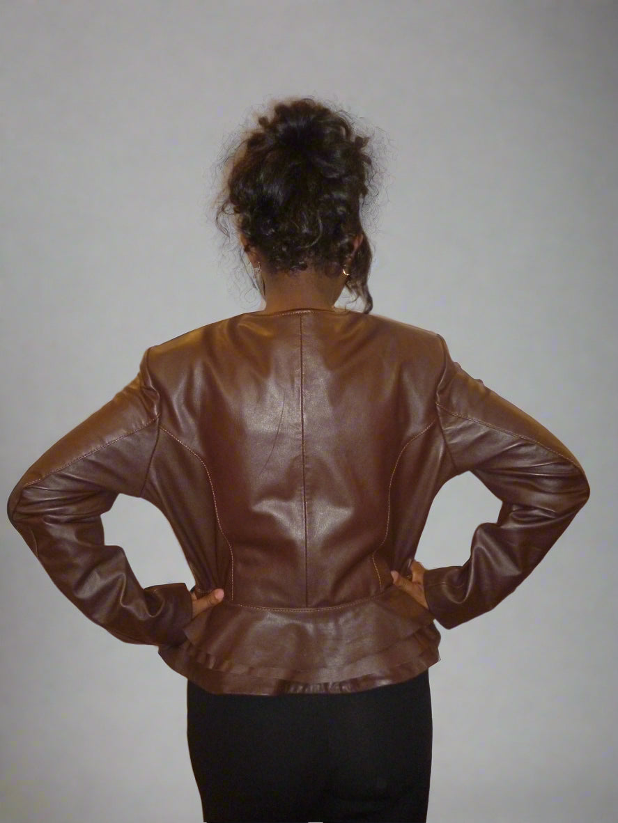 Women's Leather Jacket – Chic MIDI Leather Jacket with Zipper for Modern Elegance