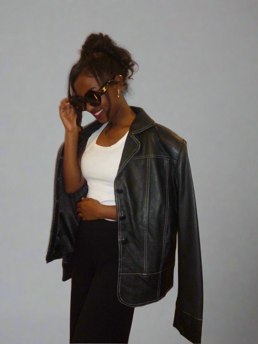 Women's Leather Jacket – Timeless Button-Up Leather Jacket for Any Occasion