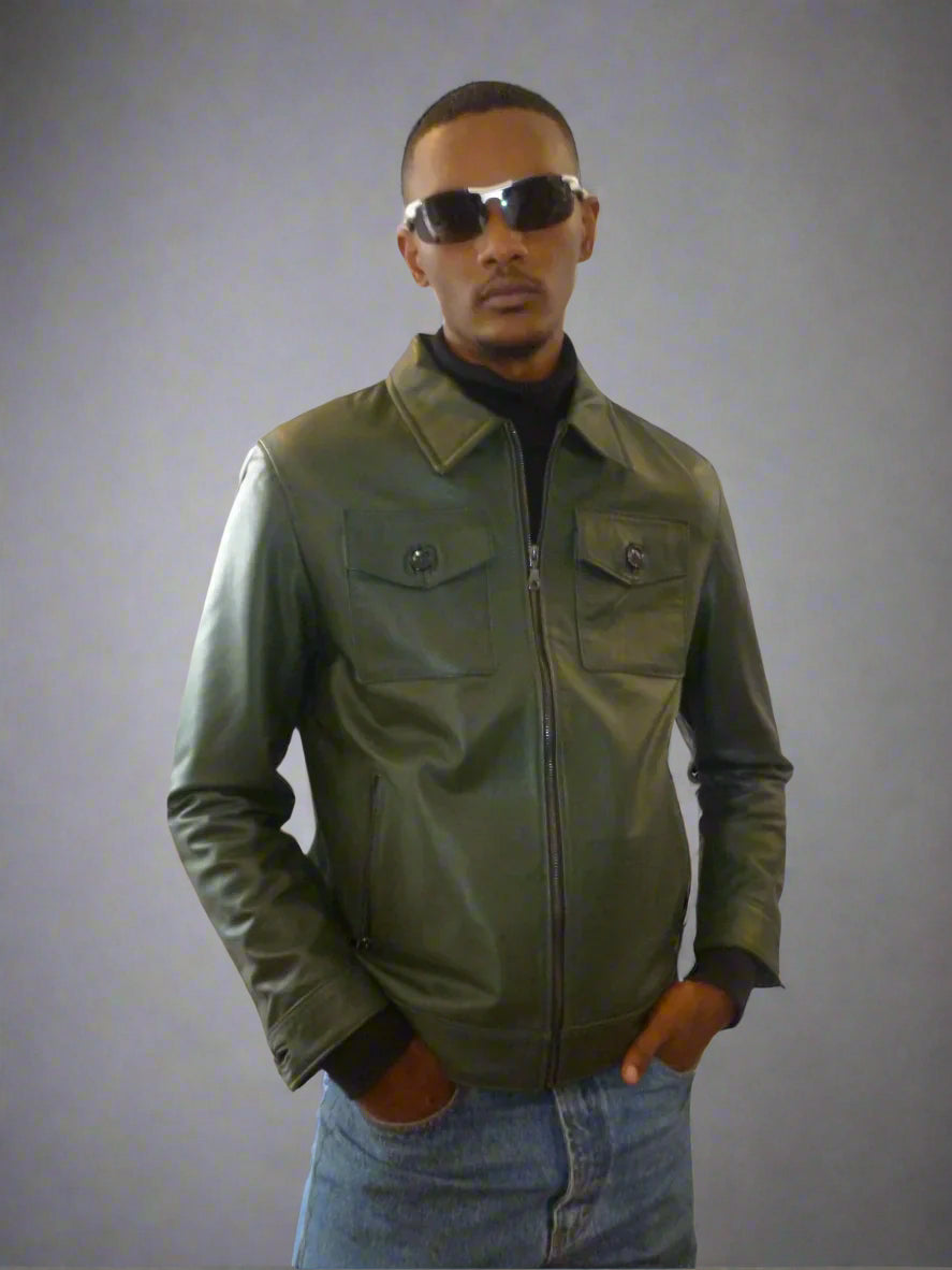Men’s Emerald Green Leather Jacket – Stylish, Premium Quality with Classic Tailoring