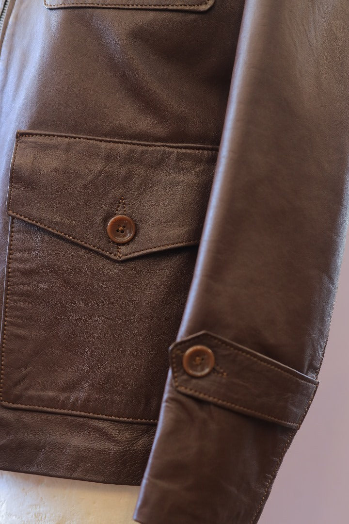 Brown Military-Inspired Leather Jacket – Rugged, Stylish & Durable Outerwear for Men