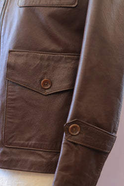 Brown Military-Inspired Leather Jacket