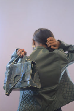 Emerald Elegance Belted Leather Trench Coat