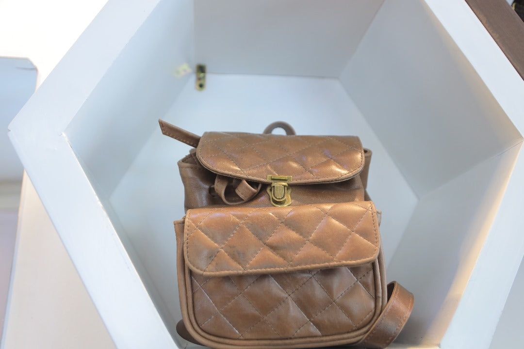 Quilted Tan Leather Backpack – Durable, Stylish & Spacious for Everyday Use