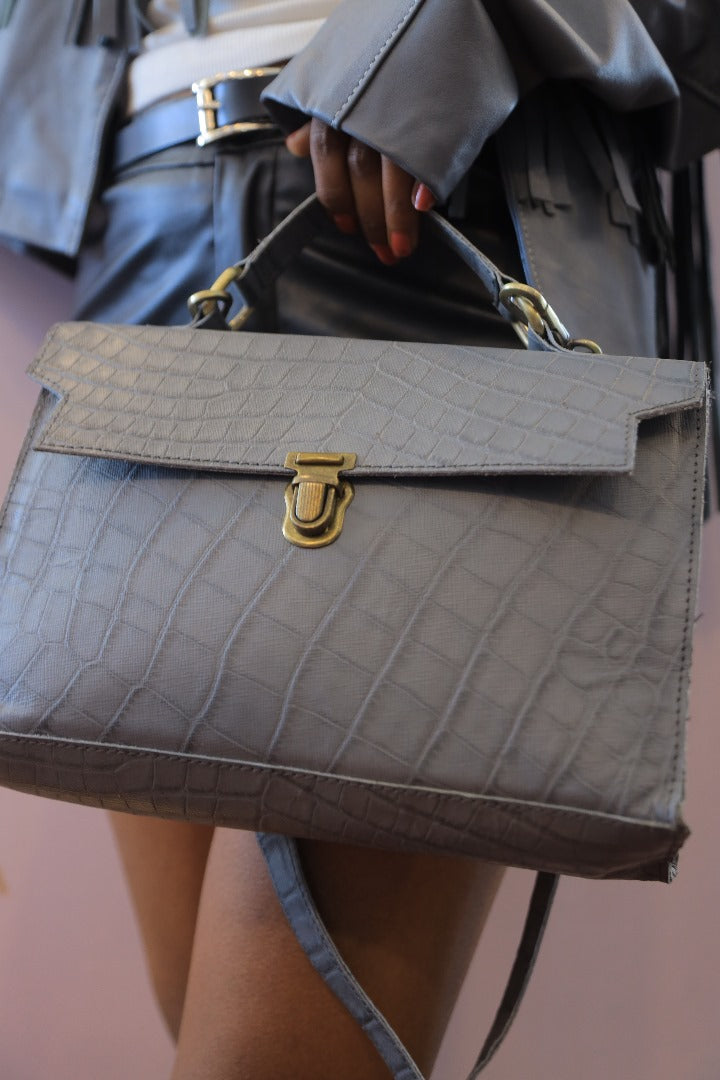 Gray Croc-Embossed Handbag – Elegant, Stylish & Durable for Everyday Use