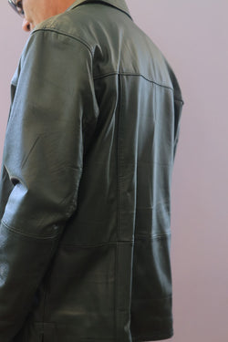 Classic Green Button-Up Leather Jacket