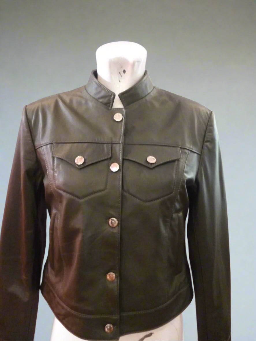 Women's Black Leather Jacket – Elegant Black Jacket with White Thread Stitching