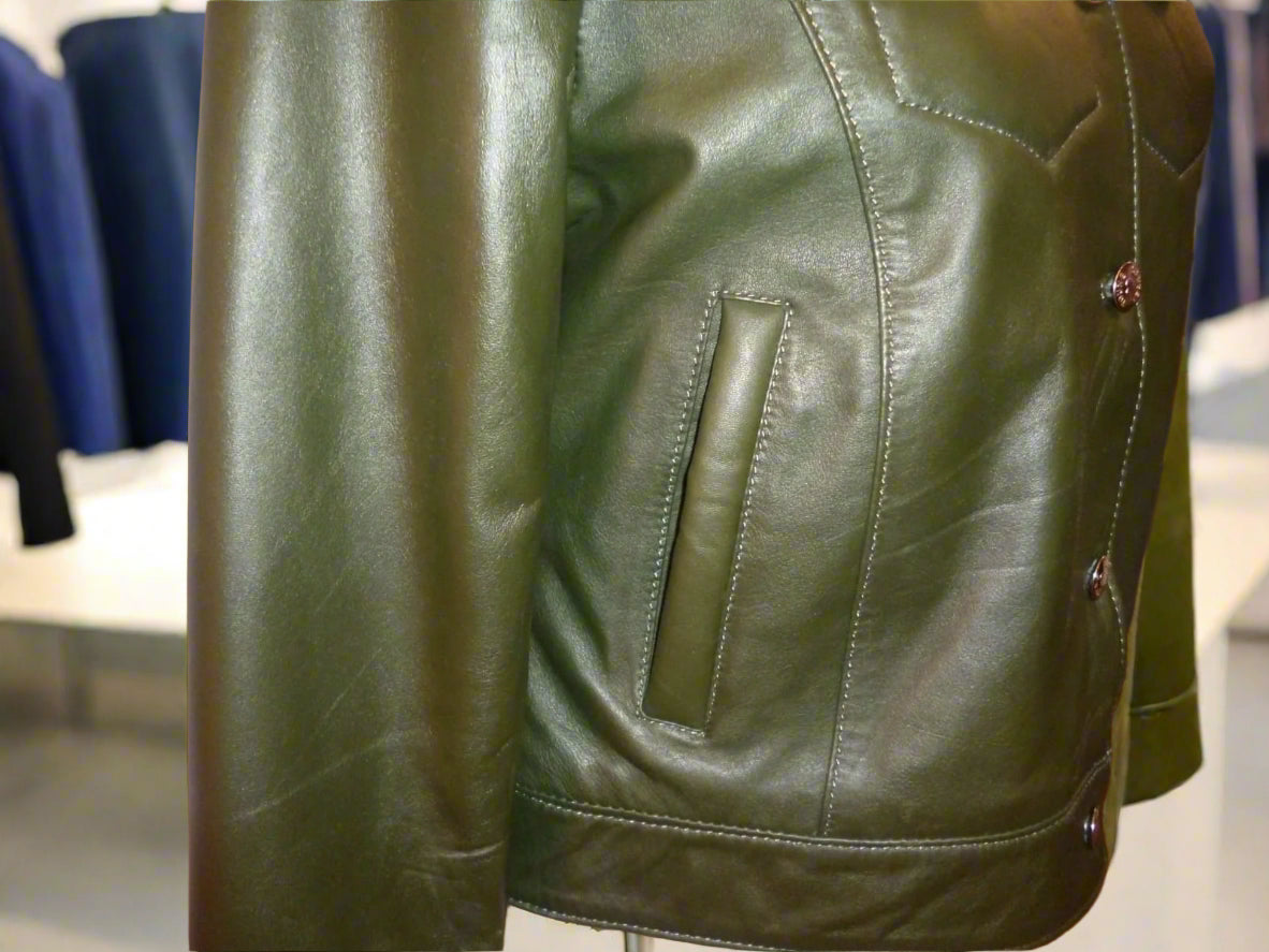 Women's Black Leather Jacket – Elegant Black Jacket with White Thread Stitching