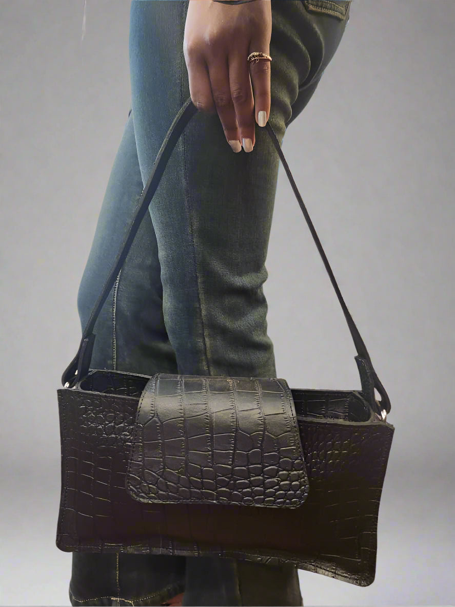 Ladies Mini Handbag – Chic Crocodile Leather-Textured Mini Handbag